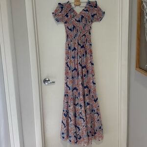 LUMINARY floral print maxi off shoulder dress empire waist cross front Small